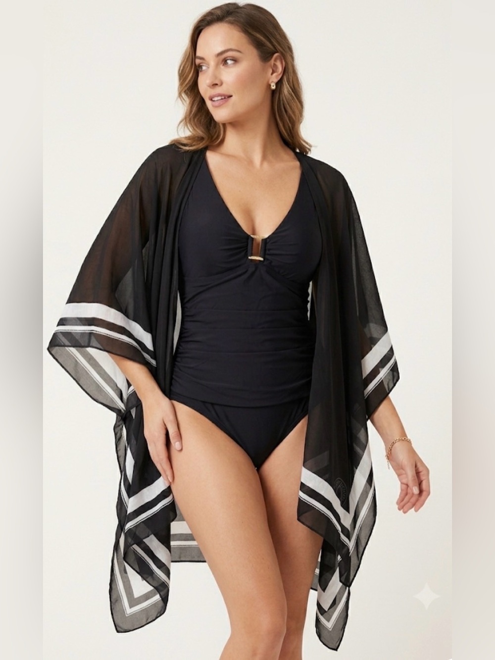 DKNY 2-Piece Set: NWT Underwire Swimsuit Sz Medium & Sheer Kimono Cover-Up